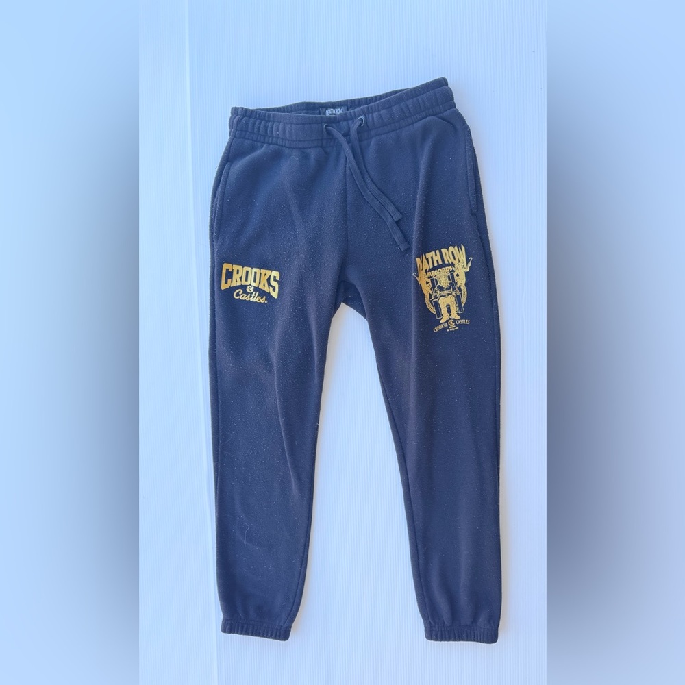 Crooks & Castles Death Row Sweatpants Joggers Black Gold Sz L Streetwear GOOD